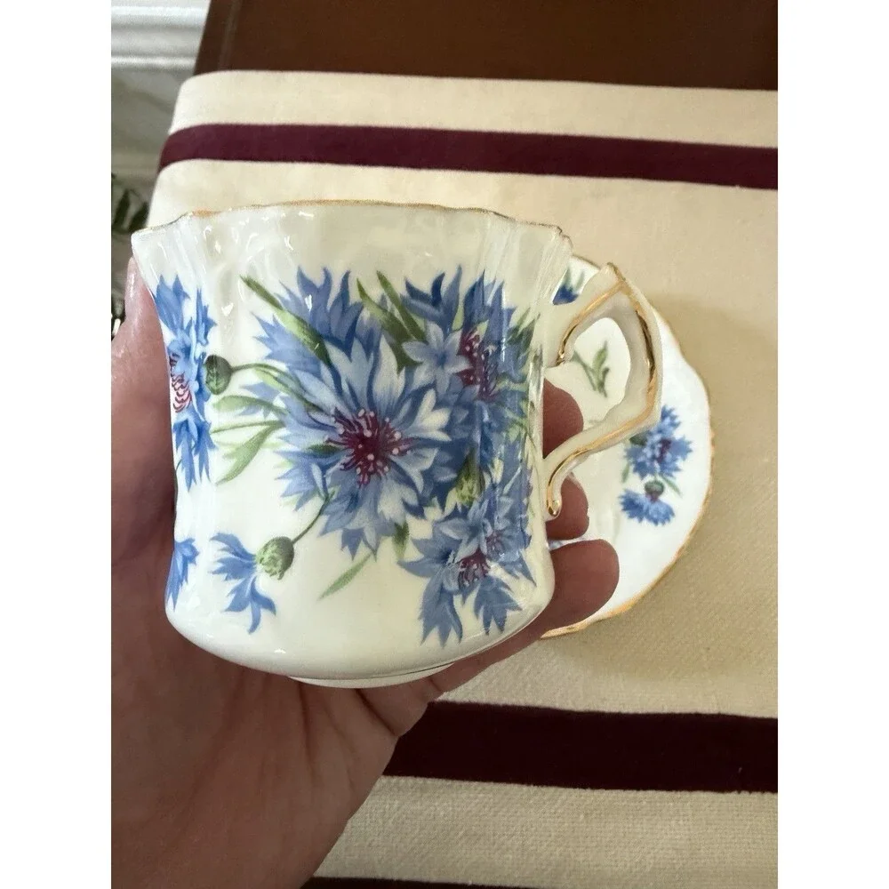 Hammersley & Co. Bone China Teacup and Saucer Set Blue Cornflower Pattern